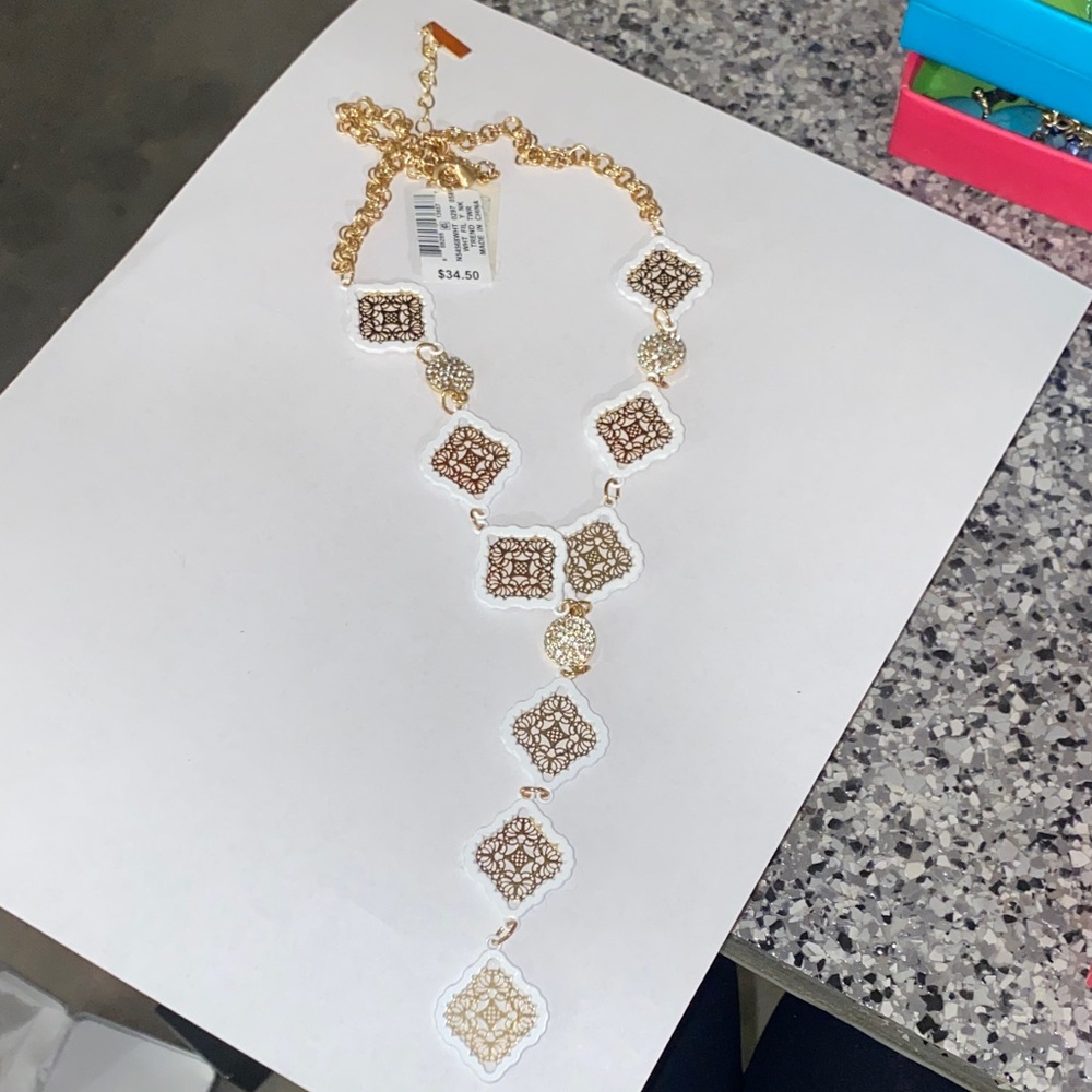 Gold and White Geometric Necklace